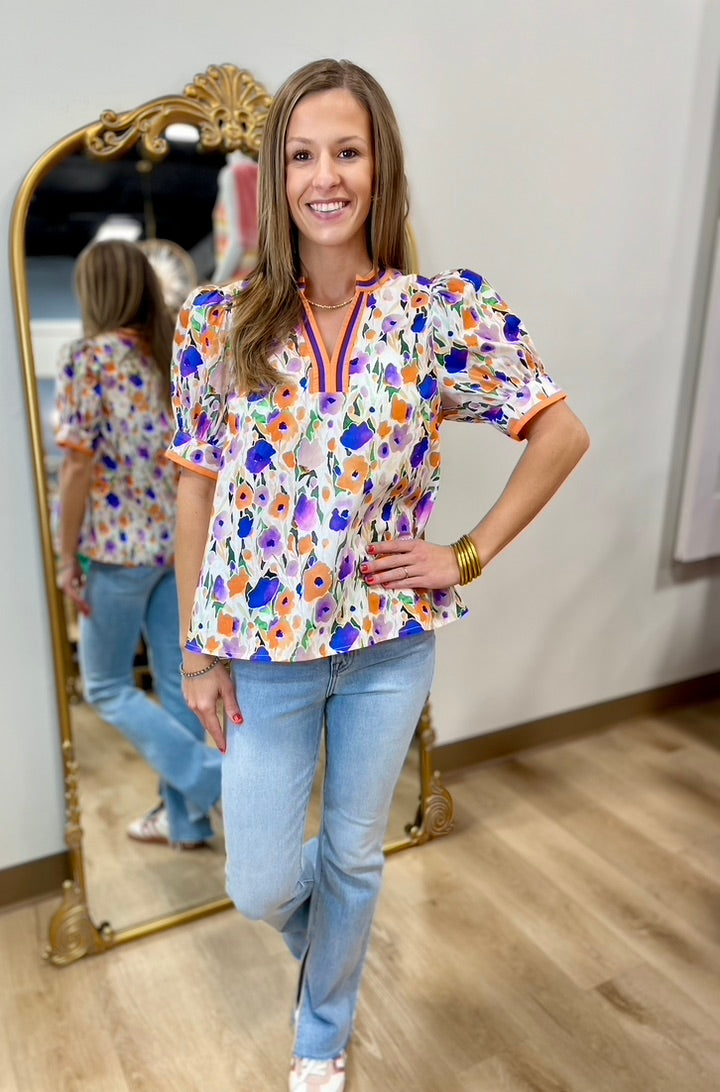 Flower Full Blouse Orange