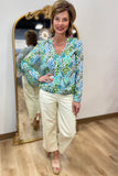 APNY V Neck Top w Tassel Green Multi