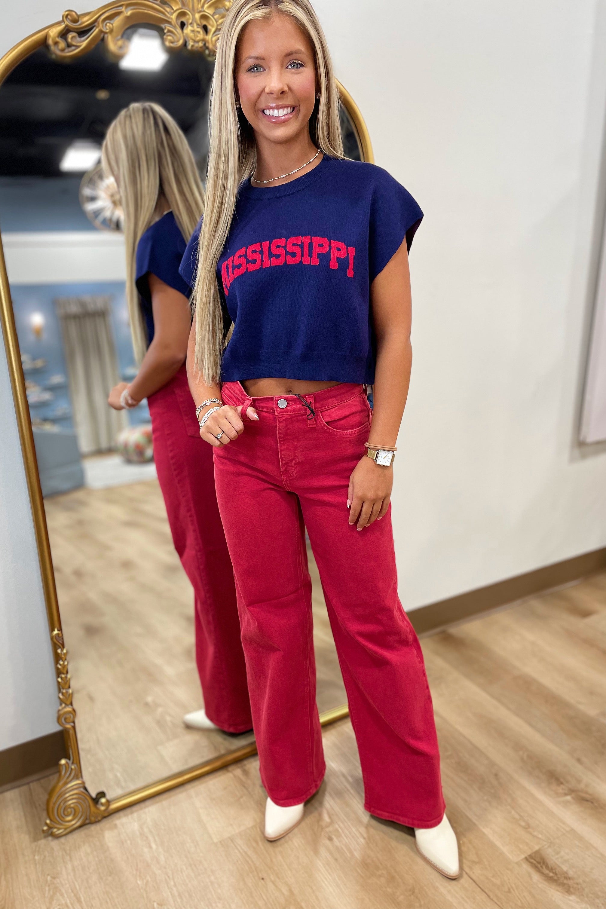 Mississippi Cropped Sweater Navy