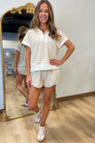 Simple Stripe Short Set Tan