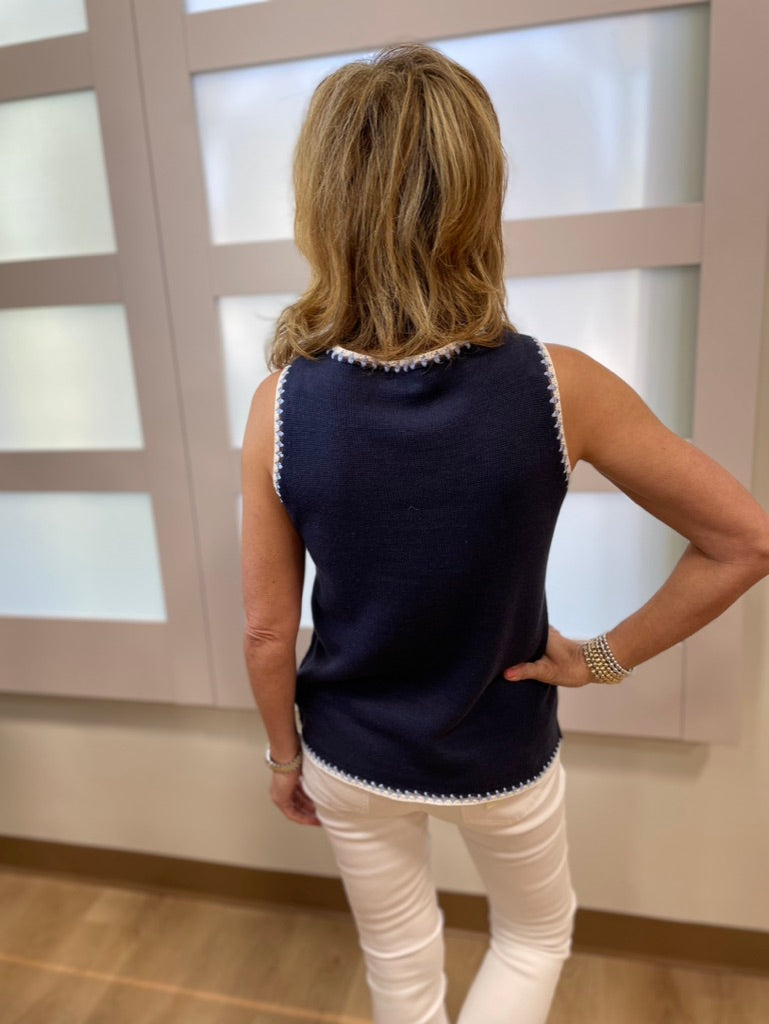 Charlie B Knit Cami w Contrast Stitch Navy