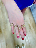 Rhinestone Puff Initial Ring Gold