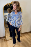 Umgee Velvet Paisley Blouse Steel Blue