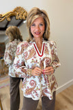 Umgee Paisley Print Blouse Cream
