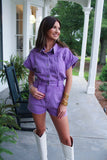 Geaux Tiger Denim Romper Purple