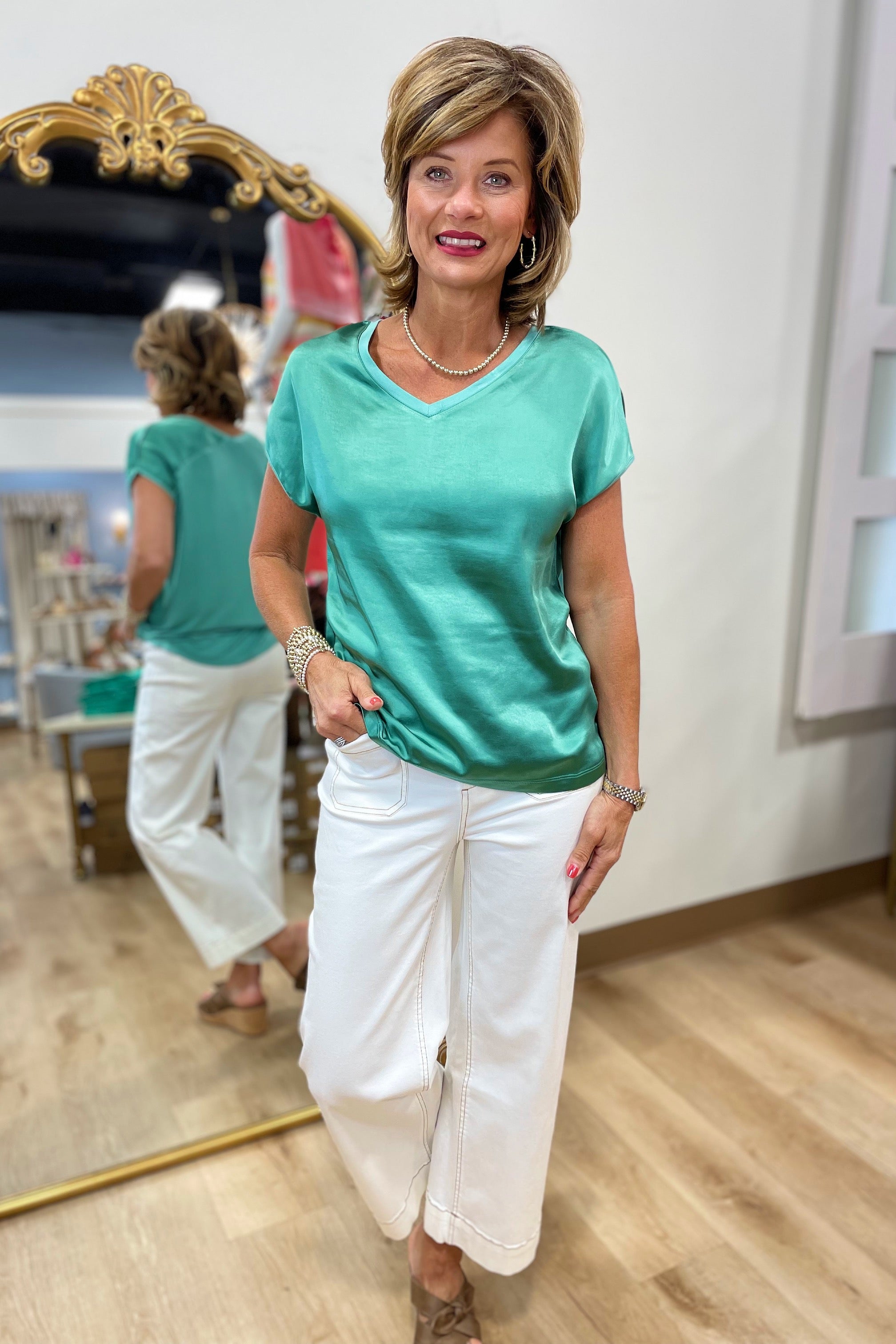 Charlie B Satin Sleeveless Tee Lilypad