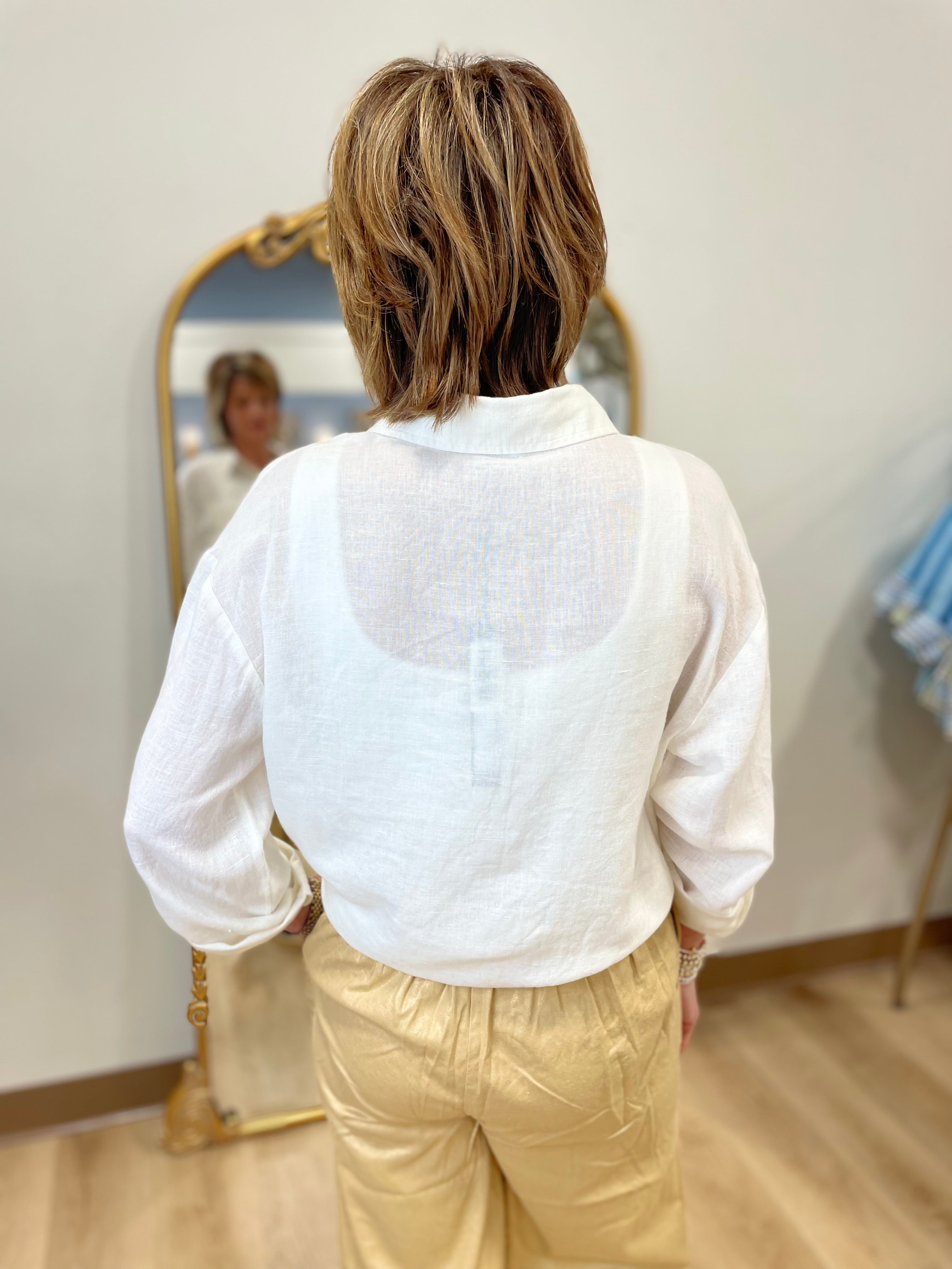Charlie B Embroidered Shirttail Hem Top Gold