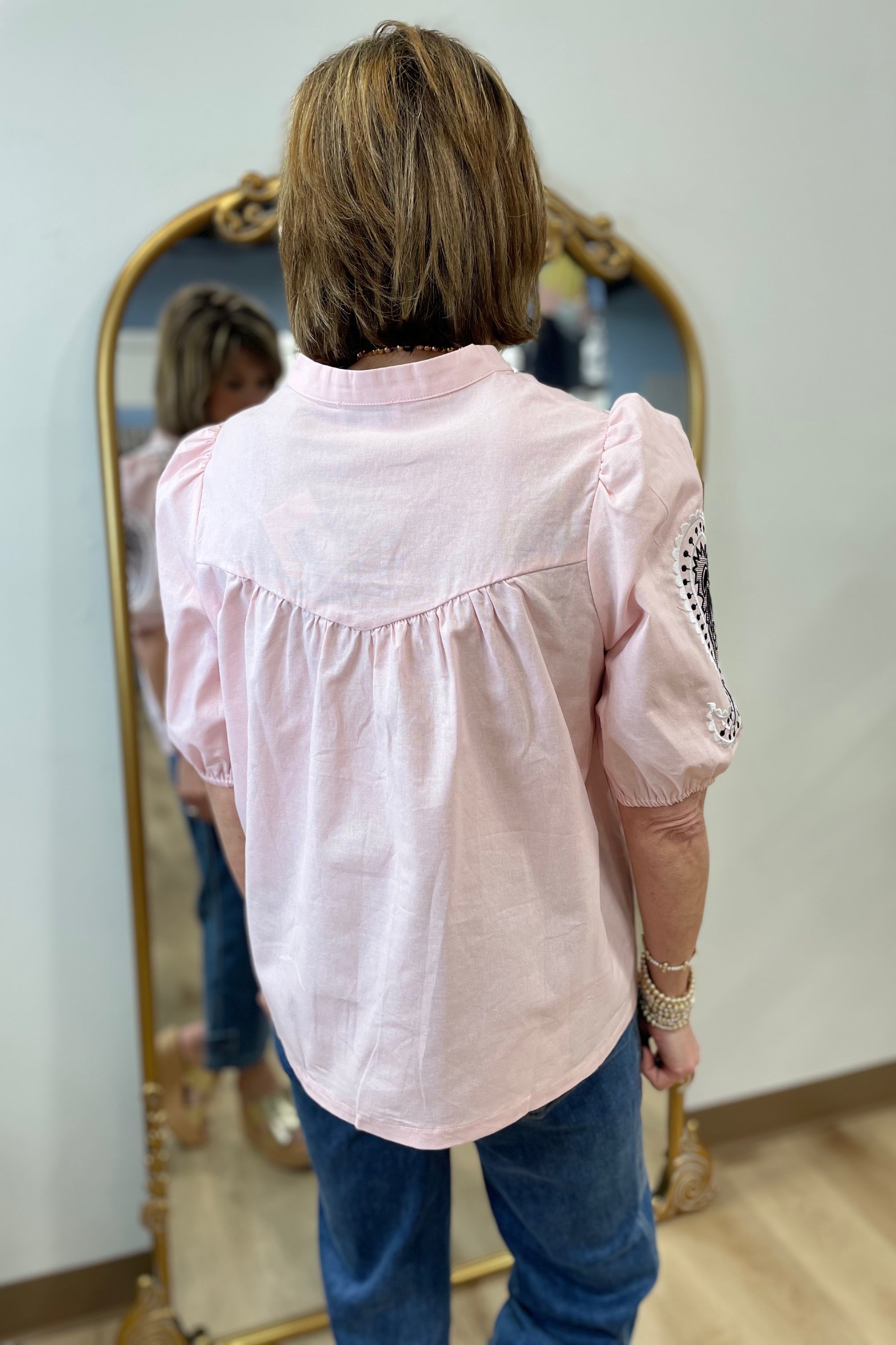 Mud Pie Humphrey Embroidered Top Pink