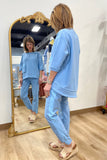 Joh Katie Knit Crepe Pant Set Dusty Blue