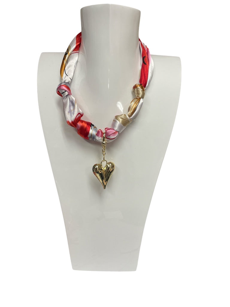 Scarf Charm Necklace Multi Heart