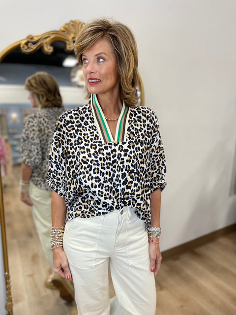Leopard Luxe Accented Top Green