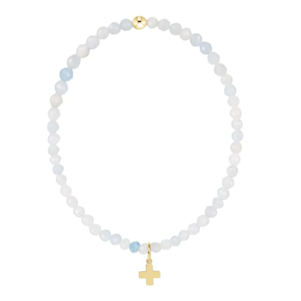 E Newton Classic Aquamarine 3mm Bracelet - Signature Cross Gold Charm