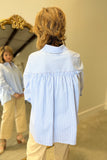 Renuar Button Front LS Blouse Blue Stripe