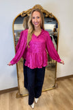 Holiday Season Babydoll Blouse Hot Pink