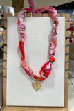 Scarf Charm Necklace Pink Stud