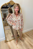 Umgee Lurex Floral Print Blouse Ecru Mix