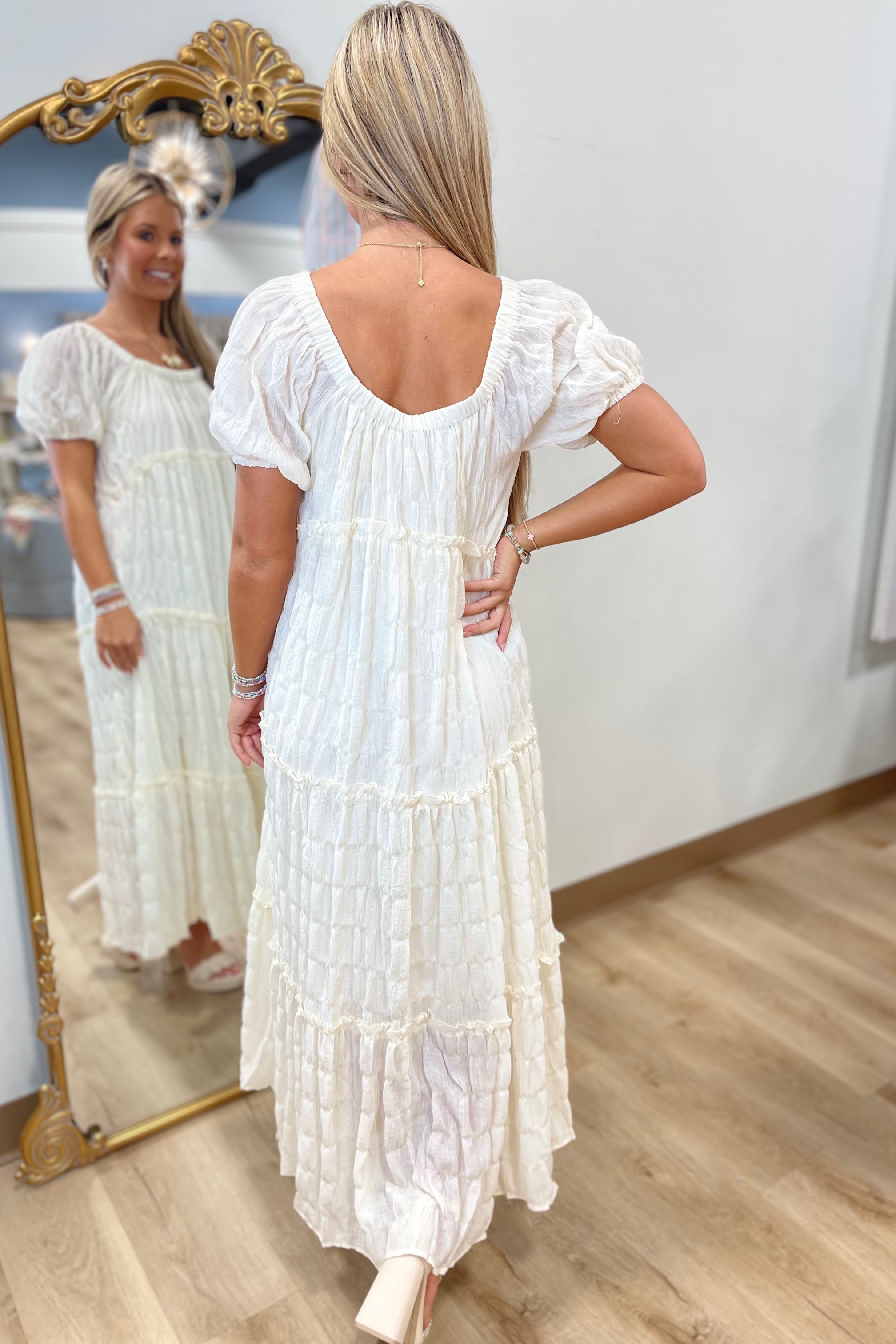 Umgee Flowing Tiered Dress Cream