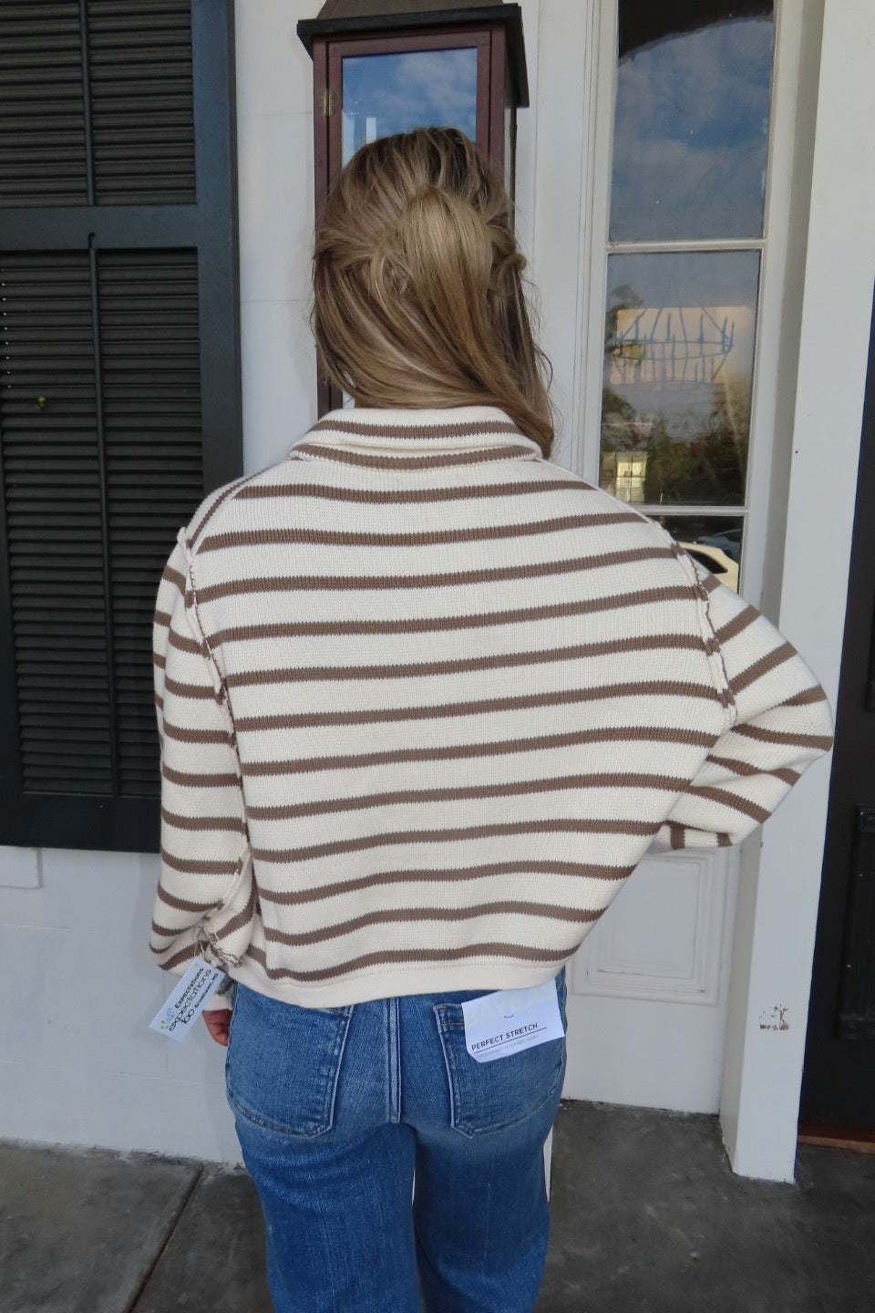 Stripe A Pose Button Front Knit Cardigan Olive