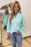 Pearl Bling Seersucker Top Mint