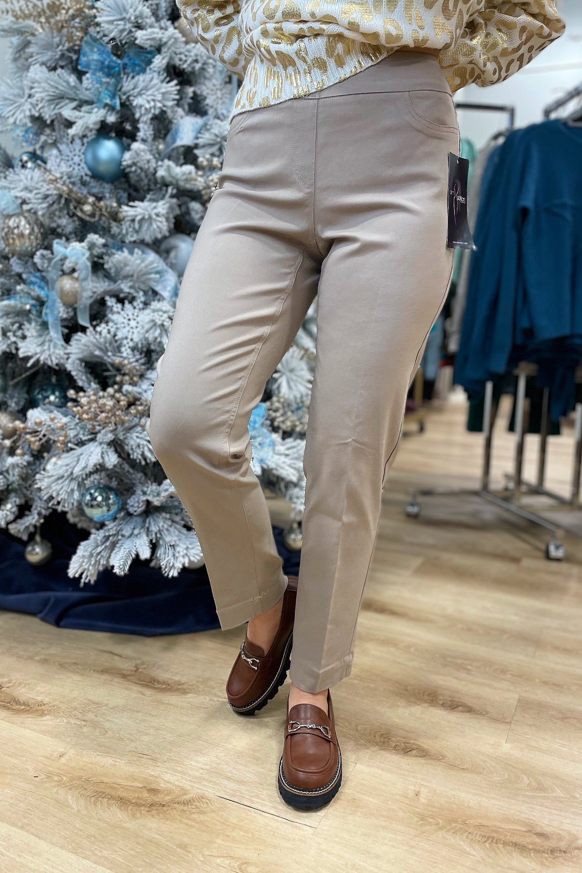 Multiples Pull On Ankle Pant Stone