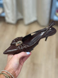 Corinne Pointed Toe Bow Accent Heel Brown