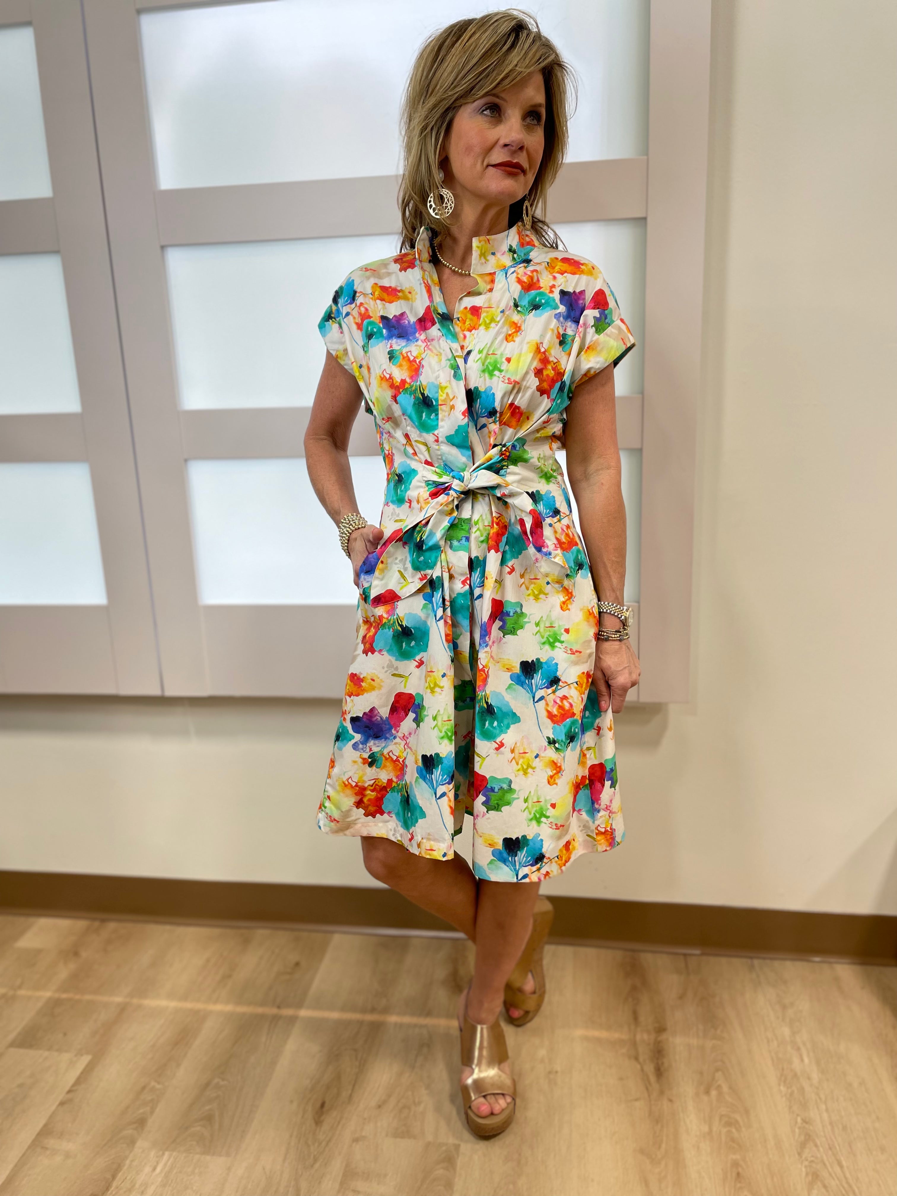 APNY Self Tie Sleeveless Shirt Dress