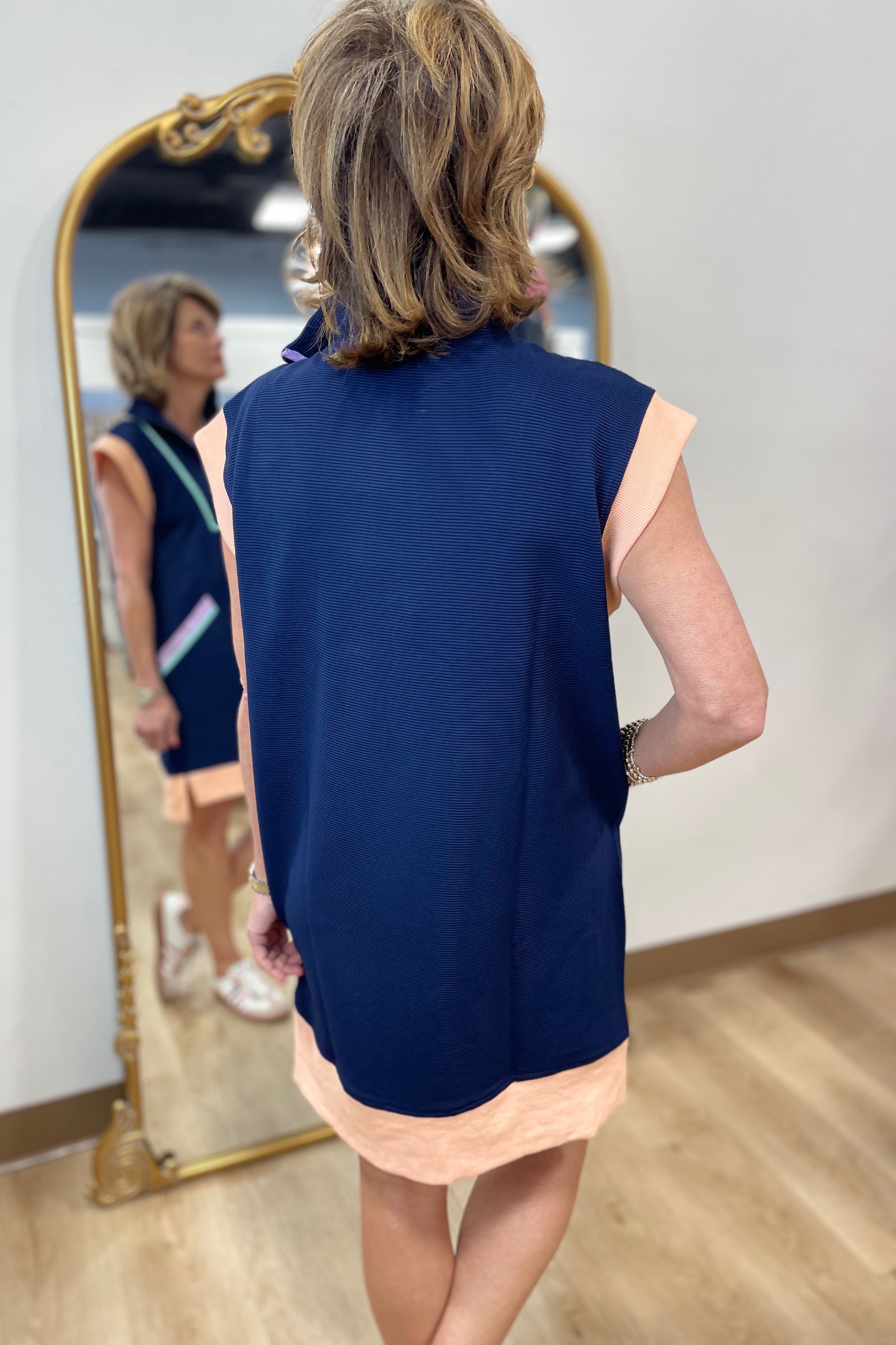 Textured Tide Zip Up Dress Navy