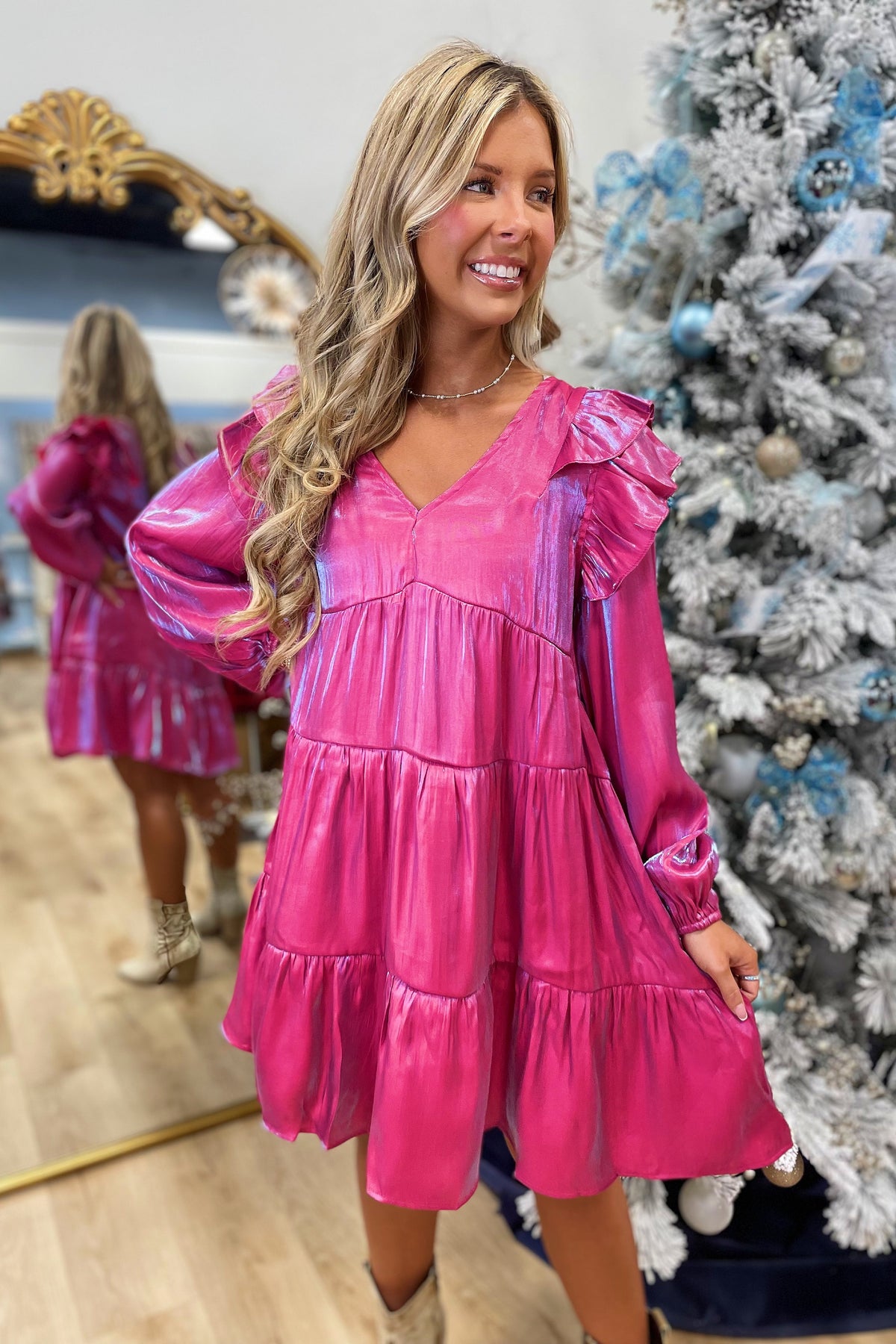 Umgee Satin Shine Dress Berry