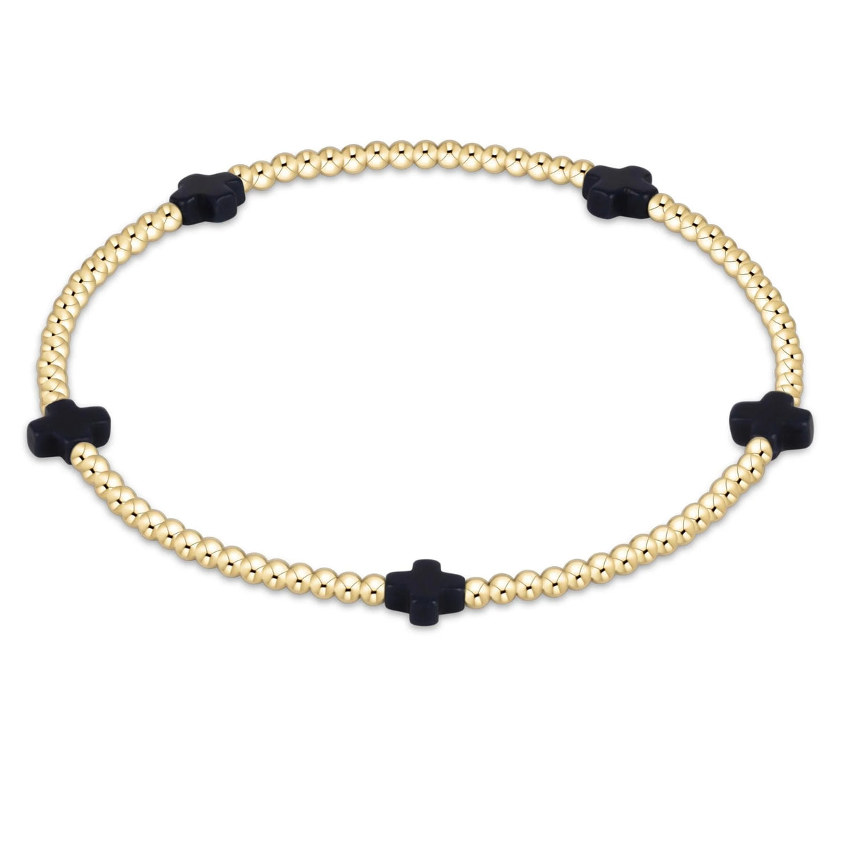 E Newton Signature Cross Small Gold Pattern 2mm Bead Bracelet Navy
