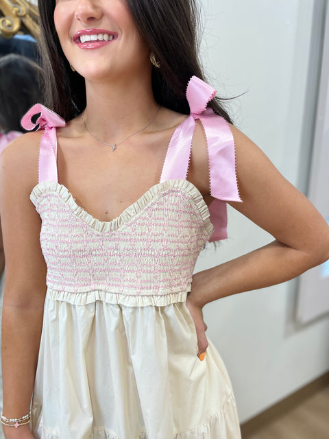 Pink Accents Maxi Dress Cream
