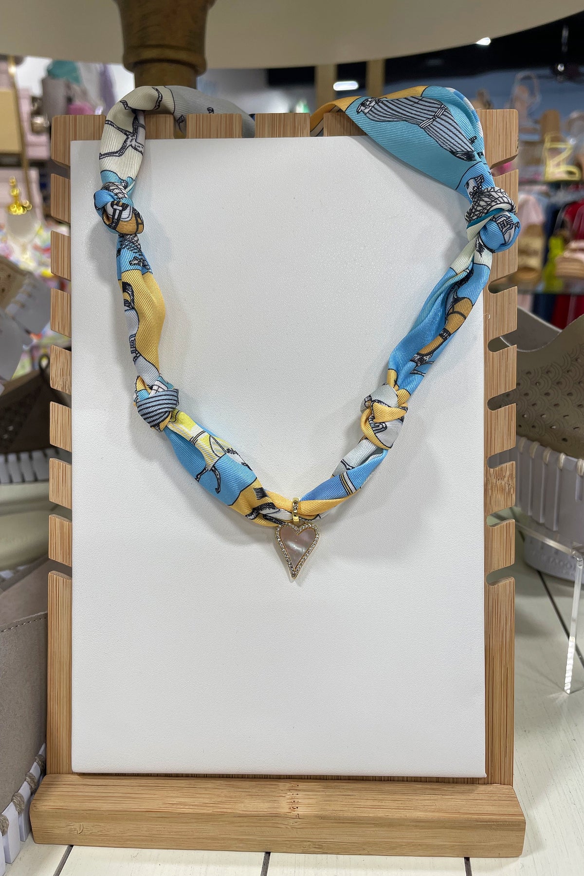 Scarf Charm Necklace Blue Pearl