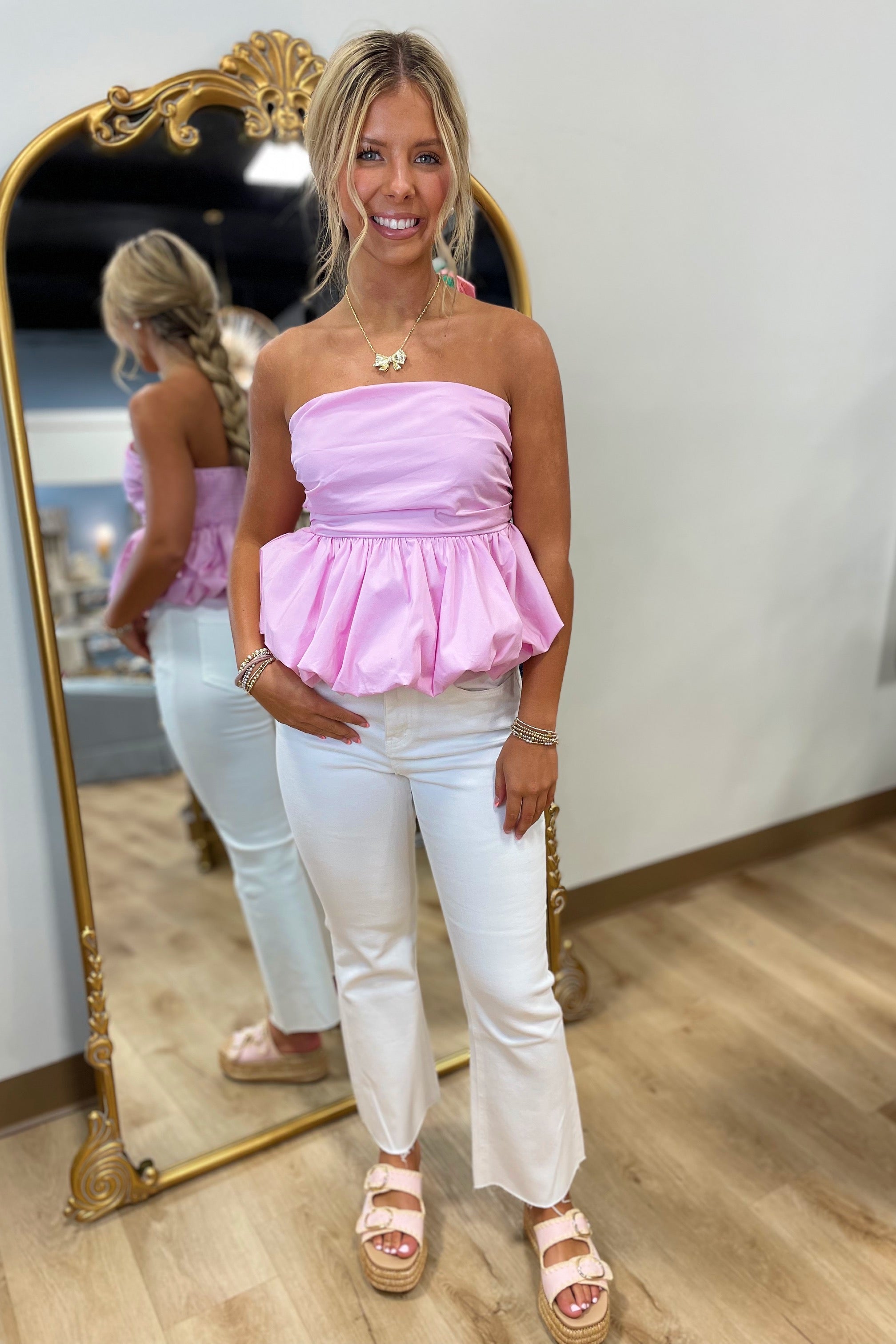 Strapless Bubble Top Pink