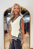 Cora Cable Knit Side Tie Sweater Ivory/Black