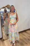 Garden Dream Multi Print Tiered Tie Shoulder Maxi Dress