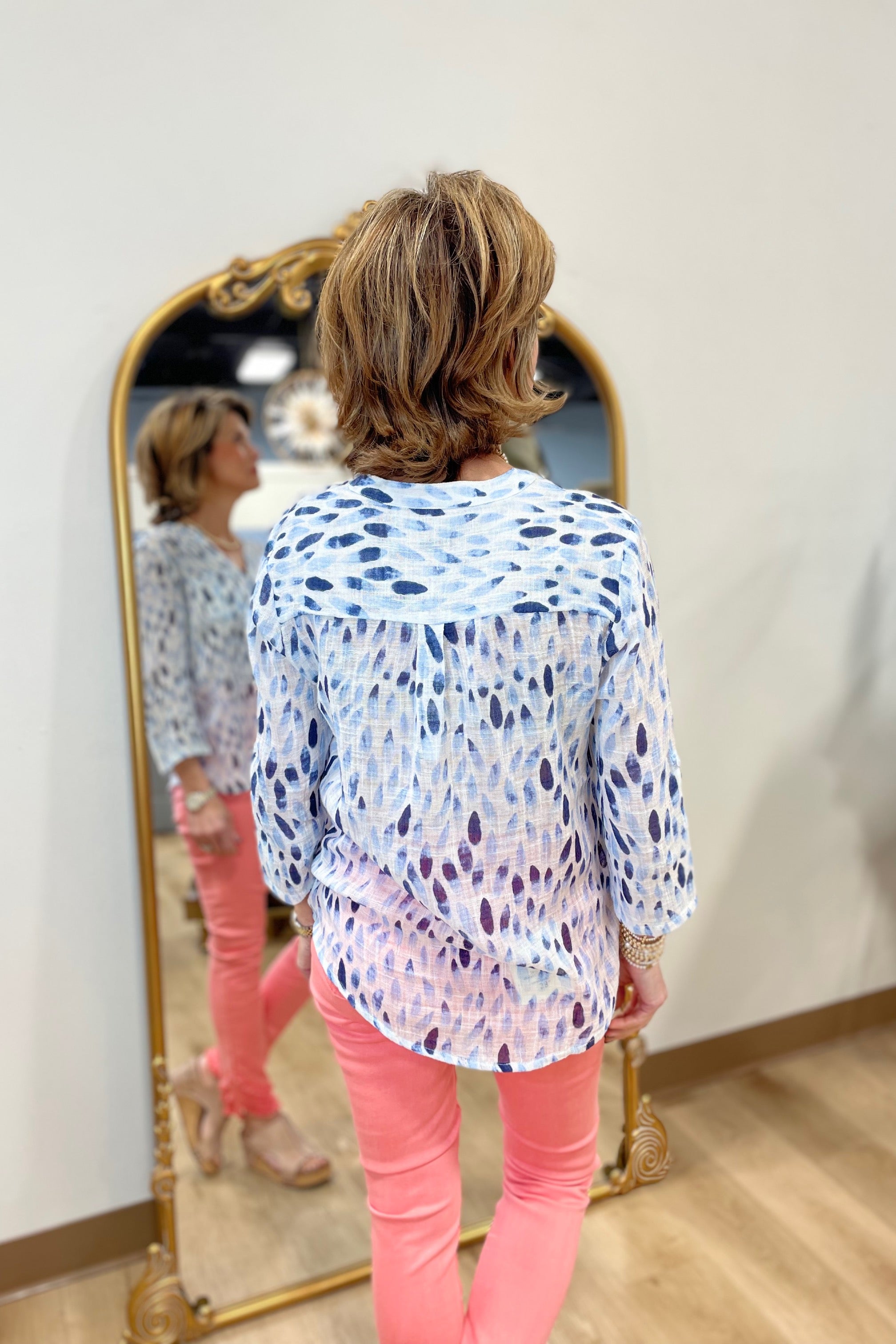 Charlie B Printed Cotton Gauze Blouse Blue