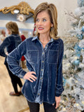 Umgee Long Sleeve Velvet Blouse Gunmetal