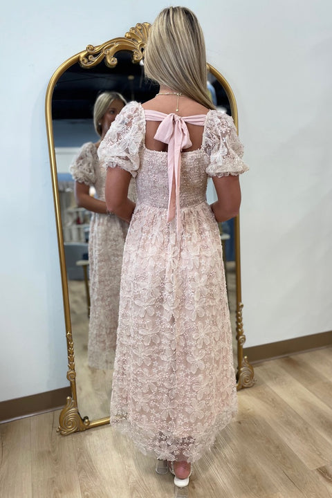 Romantic Remedies Textured Midi Dress Dusty Pink