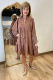 Umgee Mocha Pleat Bodice Dress