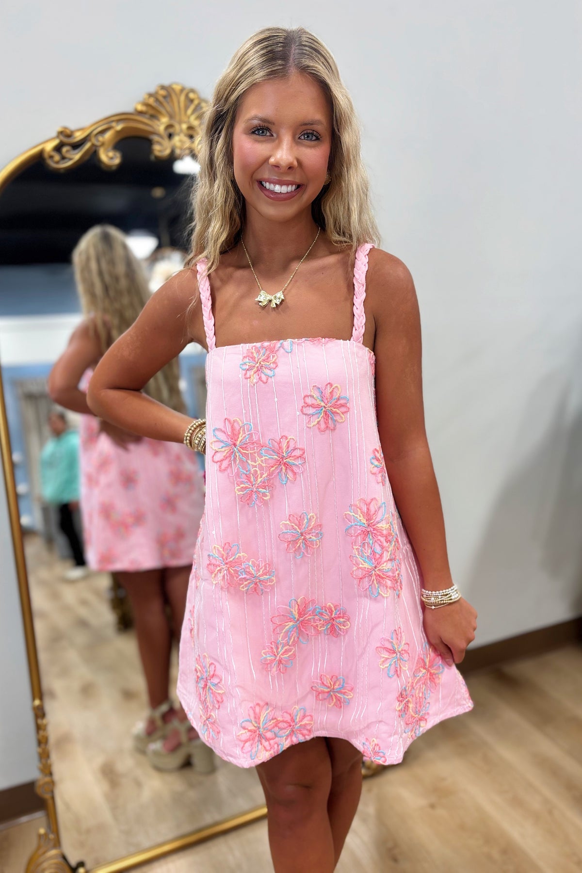 Lena Flower Embossed Dress Pink
