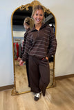 1/4 Zip Stripe Scuba 2 Piece Set Brown