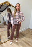 Another Love Angeline Plaid Blouse Cappuccino