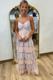 Romantic Floral Tiered Maxi Dress Pastel