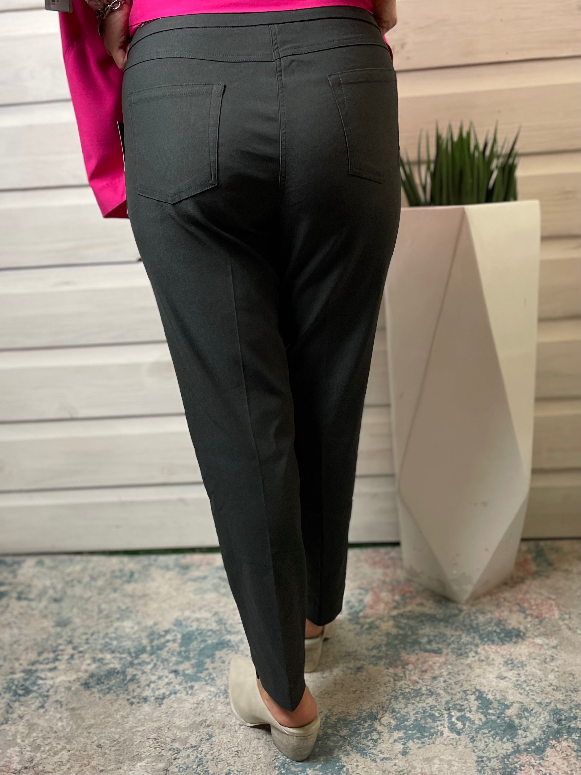 Multiples  Pull On Ankle Pant w Real Front Pockets Grey