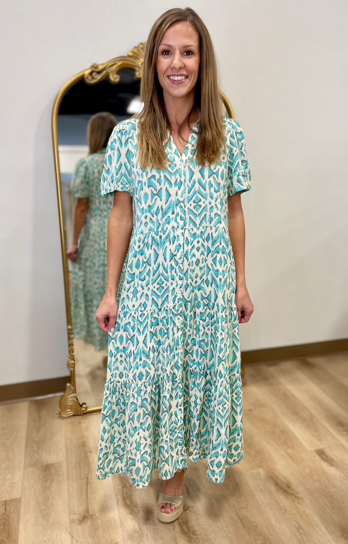 Casablanca Blue Short Sleeve Midi Dress