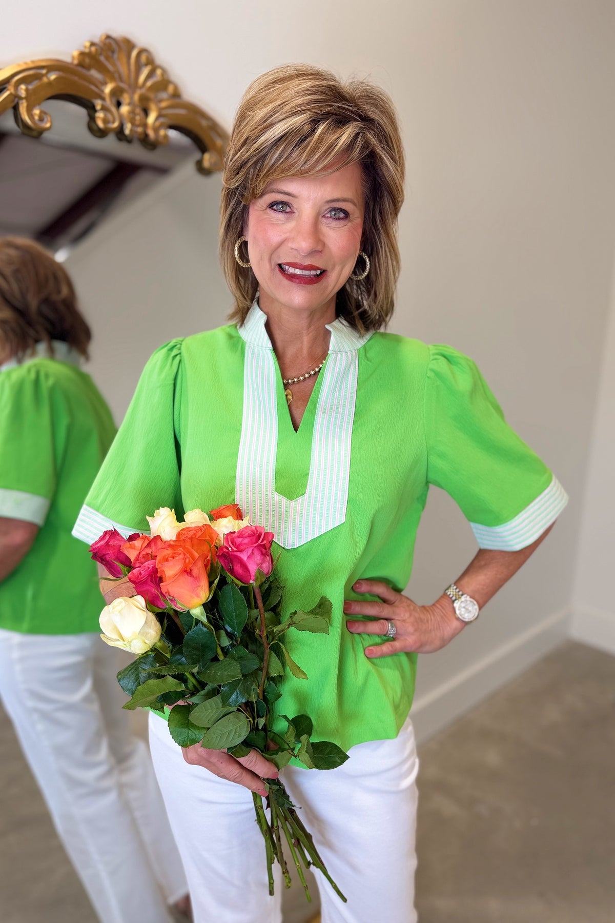 Apple Green Short Sleeve Blouse