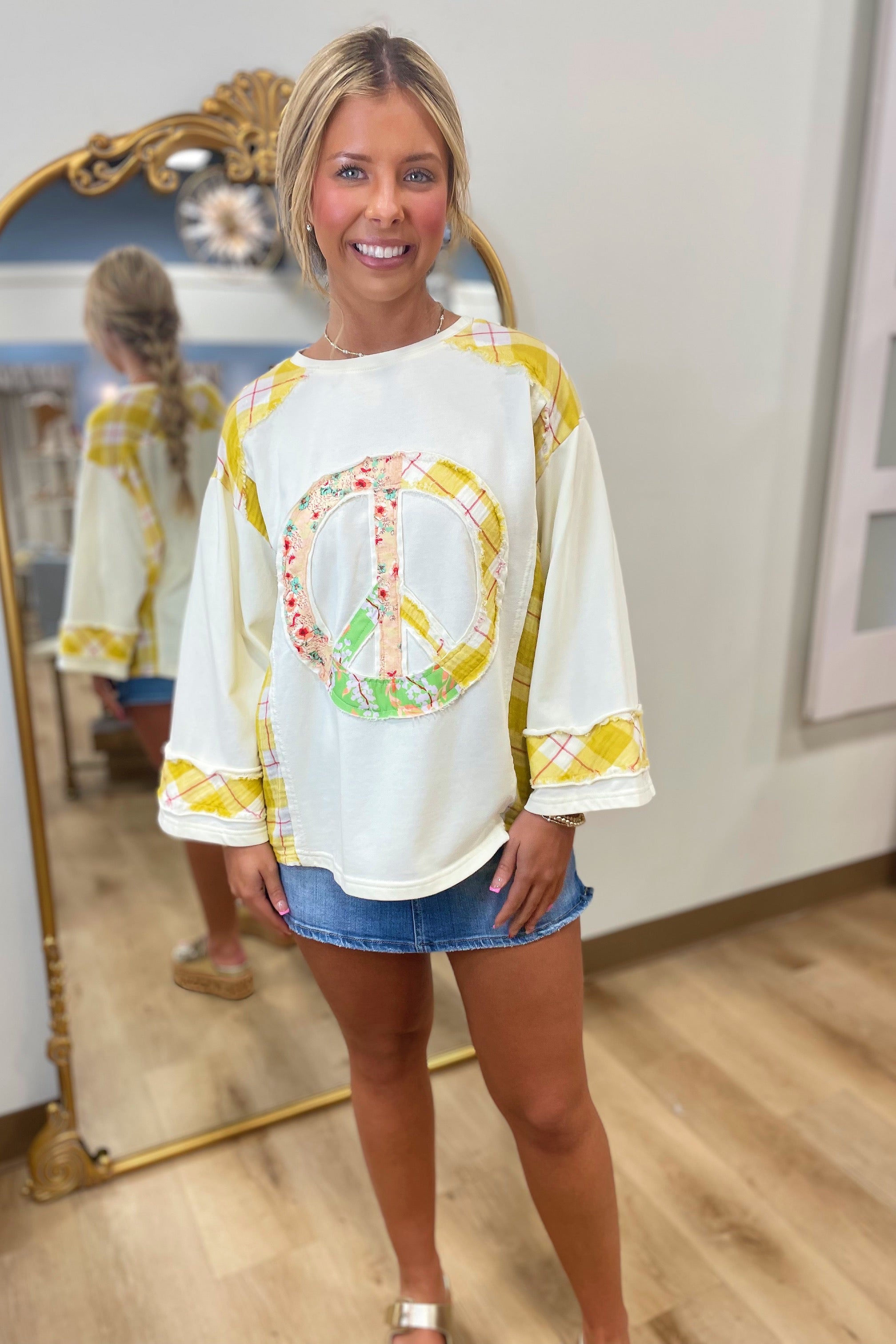 Peace Out Patchwork Tee Ivory