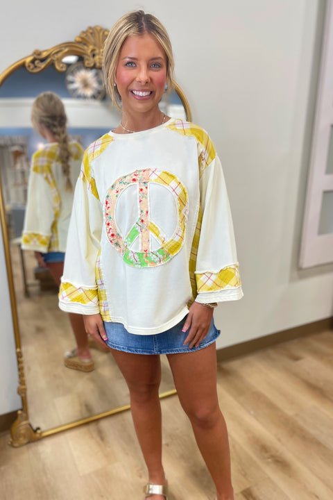 Peace Out Patchwork Tee Ivory