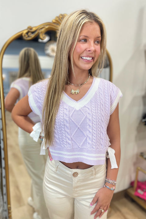 Daydream Knits Bow Sweater Vest Lavender