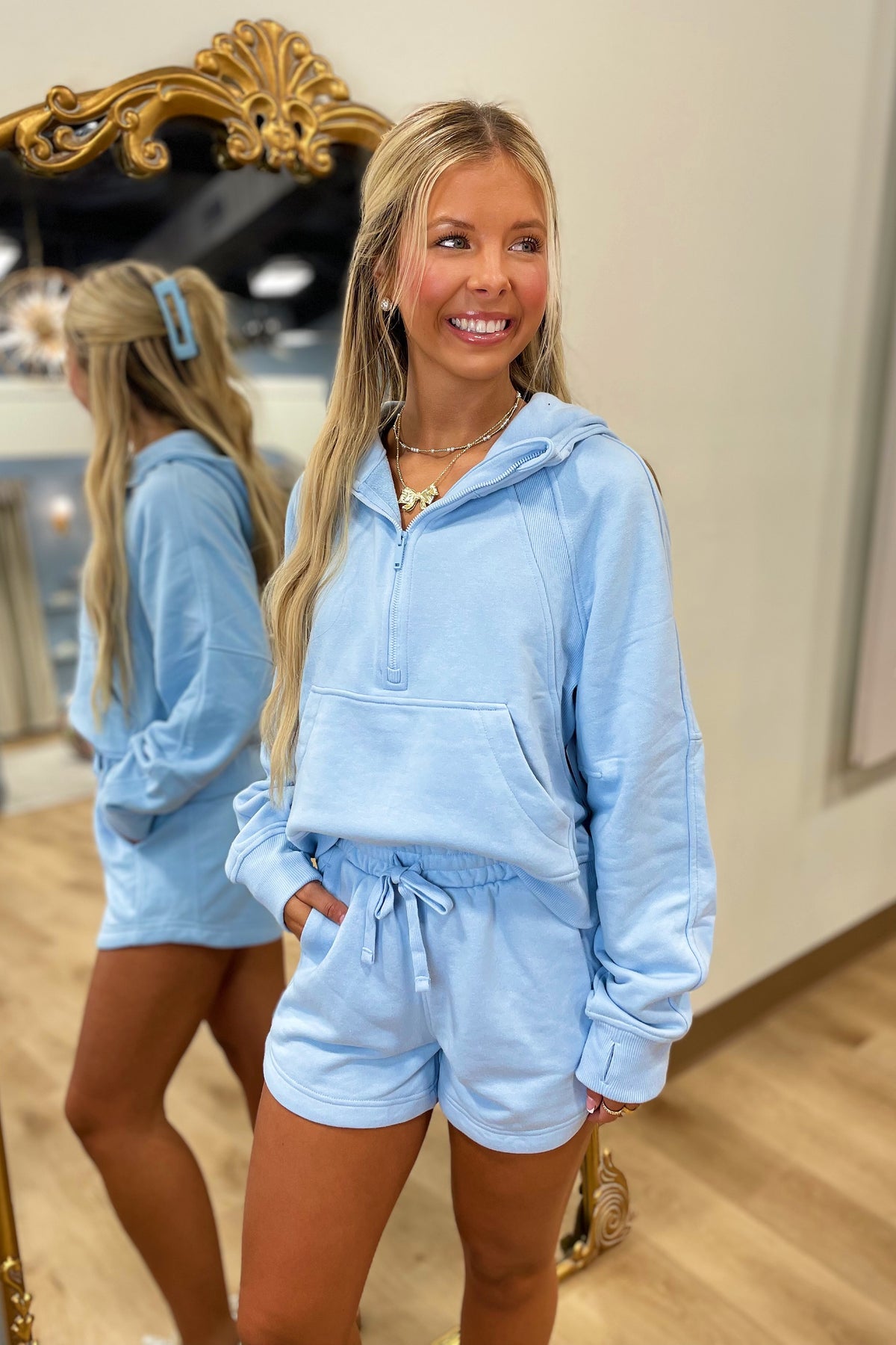 Almost Fall 2 Piece Short Set Blue