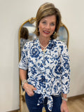 Charlie B Eyelet Tie Blouse Delphinium